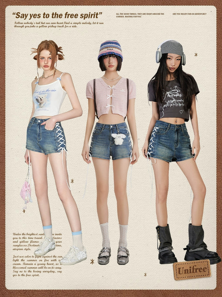 Side String Denim Short Pants NA3222