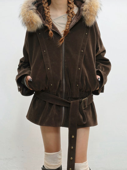French Inspired Fleece Fake Rabbit Fur Lining Jacket NA8561