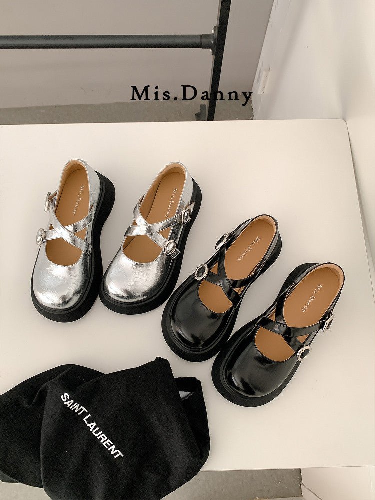 Platform Round Toe Shallow Mary Janes Leather Shoes NA8716