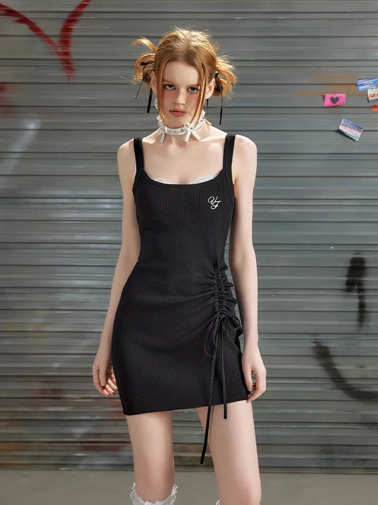 Drawstring Pleated Strap Dress NA3365