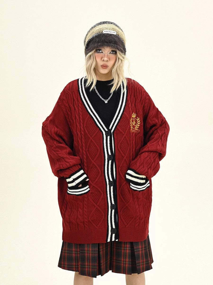 Oversize College Badge Knit Cardigan NA6257