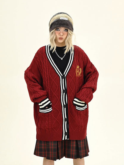 Oversize College Badge Knit Cardigan NA6257