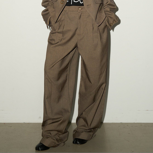 Shoulder-Pad Button Tailored Jacket & Wide Leg Trousers Setup NA9028