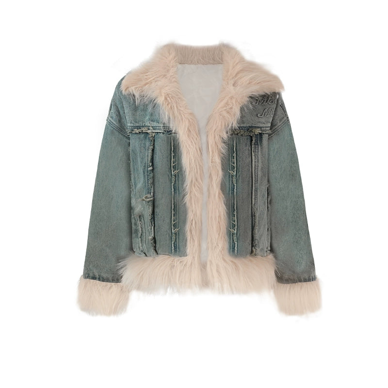 With Fur Patchwork Denim Jacket NA3962