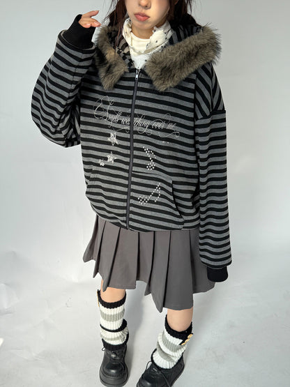 Detachable Fur Collar Fleece Lining Hooded Jacket NA9248