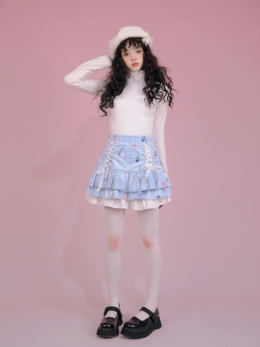 Flower Print Bow Skirt NA8271-K