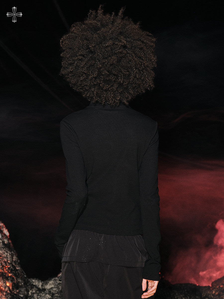 Standing-Collar Zipper Slim Fit Long Sleeve T-Shirt NA8943