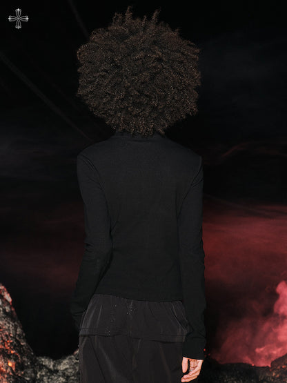 Standing-Collar Zipper Slim Fit Long Sleeve T-Shirt NA8943