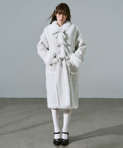 Bow Detail Fake Fur Trimmed Coat NA8825
