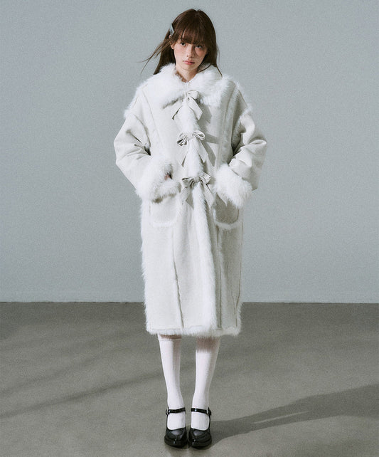 Bow Detail Fake Fur Trimmed Coat NA8825
