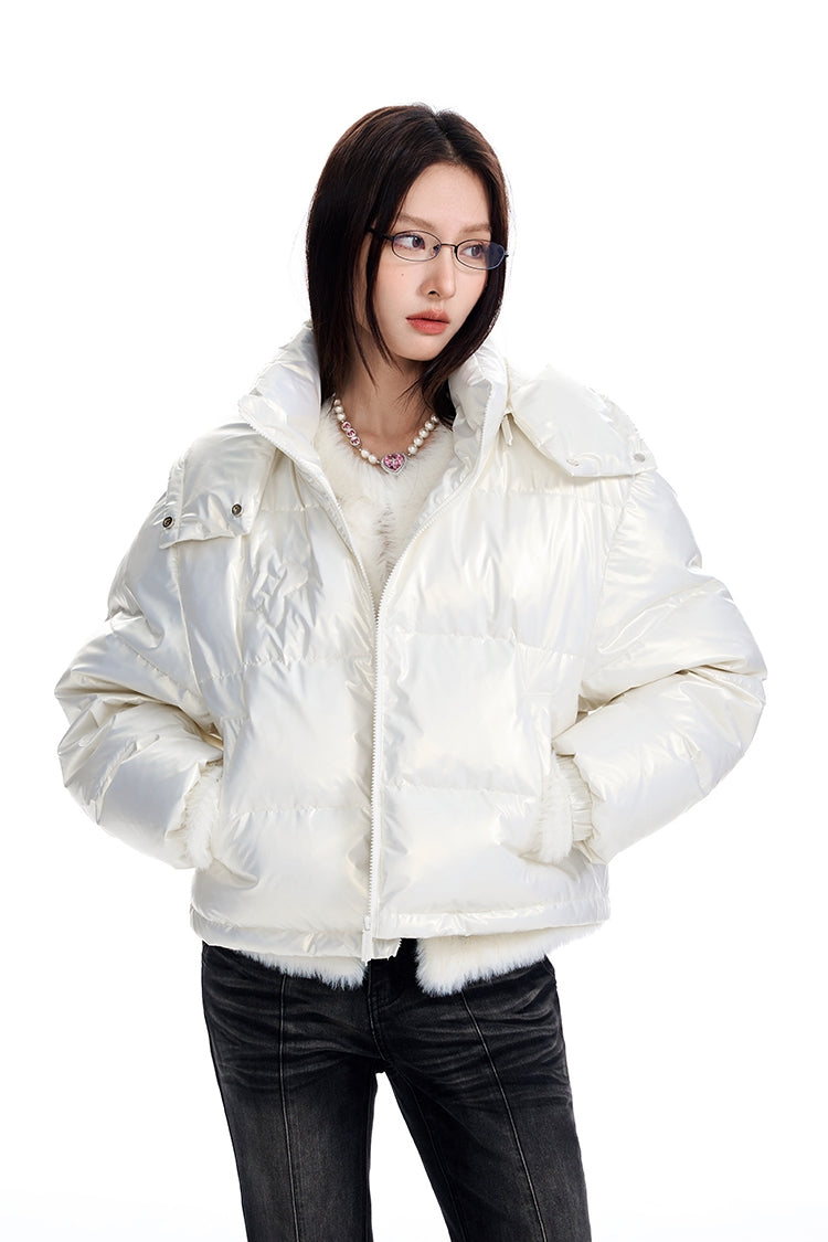 Short Lightweight Detachable Hooded White Duck Down Jacket NA6114