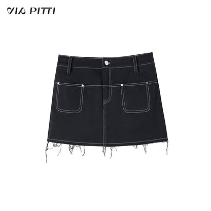 Denim A-line Split Skirt NA4939