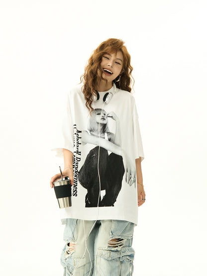 Portrait Print Short Sleeve Oversize T-shirt NA3183