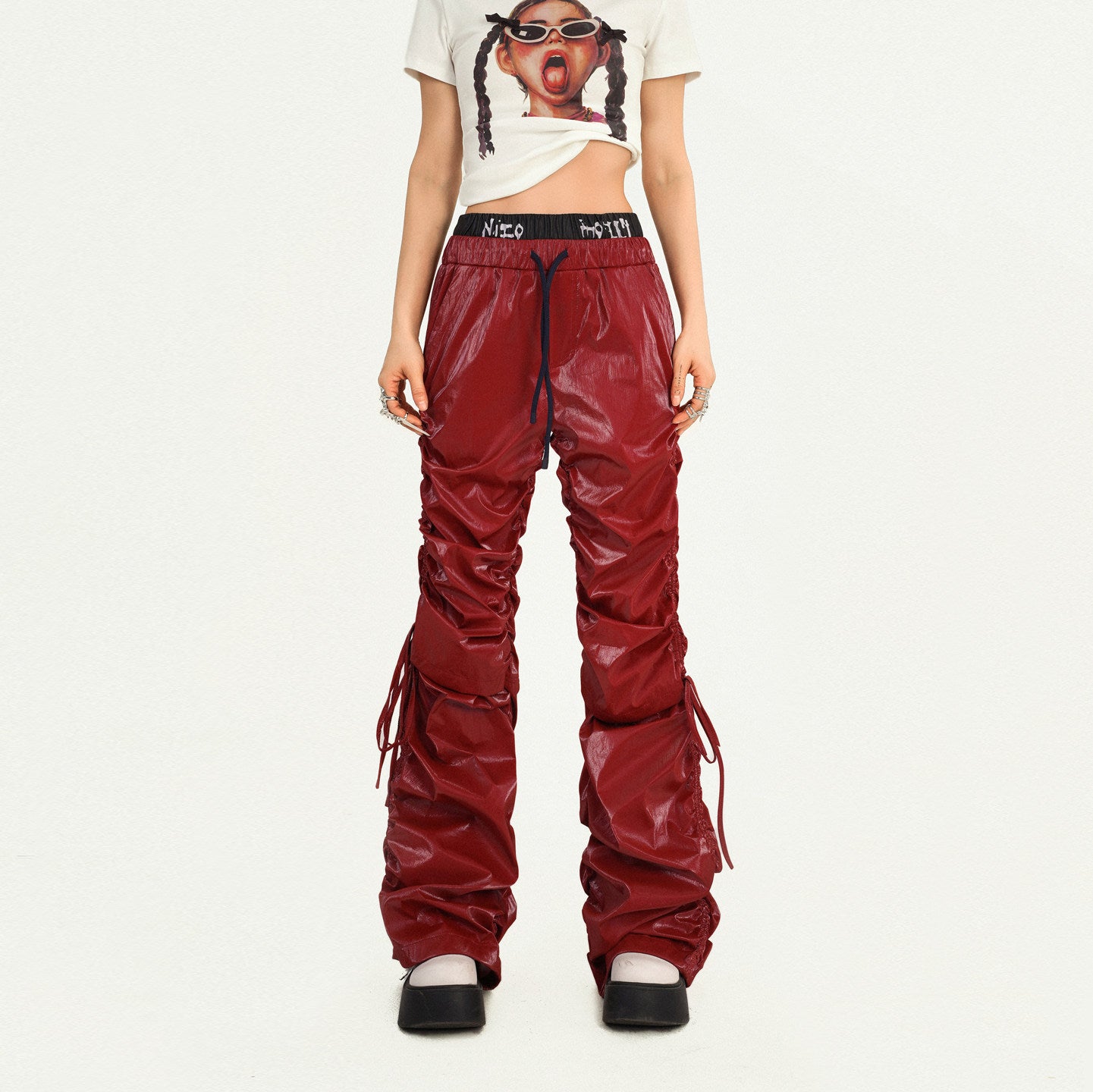 Tie Cord Pleats Double Waist Pants NA8596