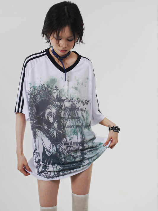 Anime Print Oversize V-neck Short Sleeve T-Shirt NA7665