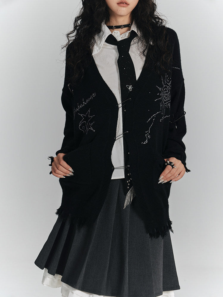 Safety Pin V-Neck Oversize Knit Cardigan NA8900