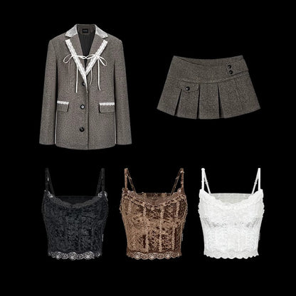 Lace Tailored Jacket ＆ Short Skirt & Camisole Setup NA4983