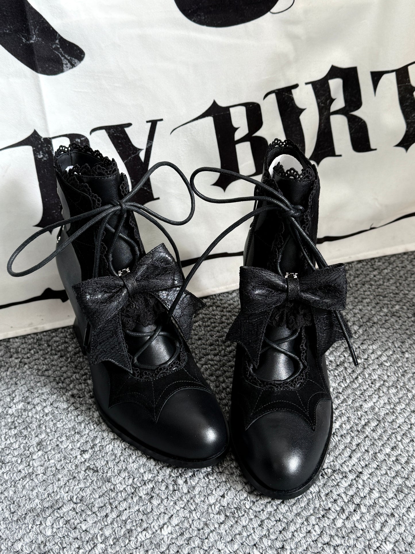 Lace Bow Purple Spider Web Ankle Boots NA8528