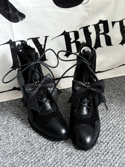 Lace Bow Purple Spider Web Ankle Boots NA8528