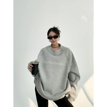 Side Zipper Design Oversize Heavyweight Sweatshirt NA2802