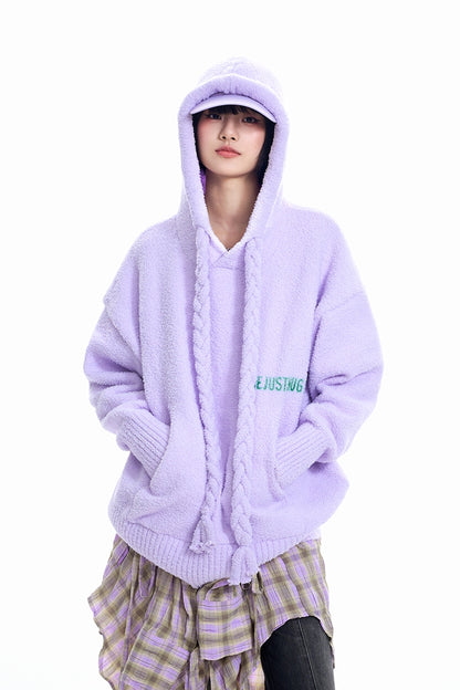 Drawstring Soft Knit Pullover Hoodie WN9787-W