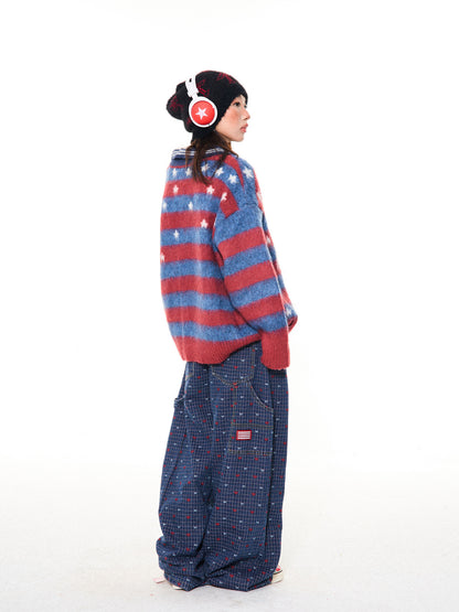 Star Pattern Number Knit Sweater NA9348