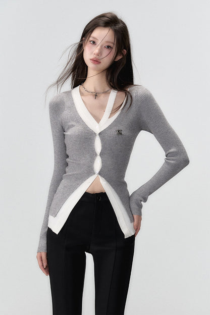 Fake Layered Long Sleeve Knit Cardigan NA5120