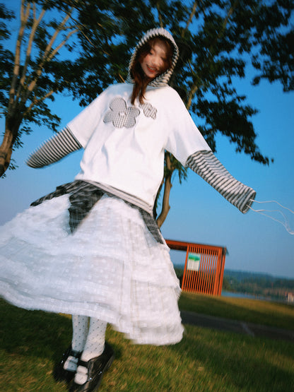 Flower Graphic Layered-Look Hoodie NA9407