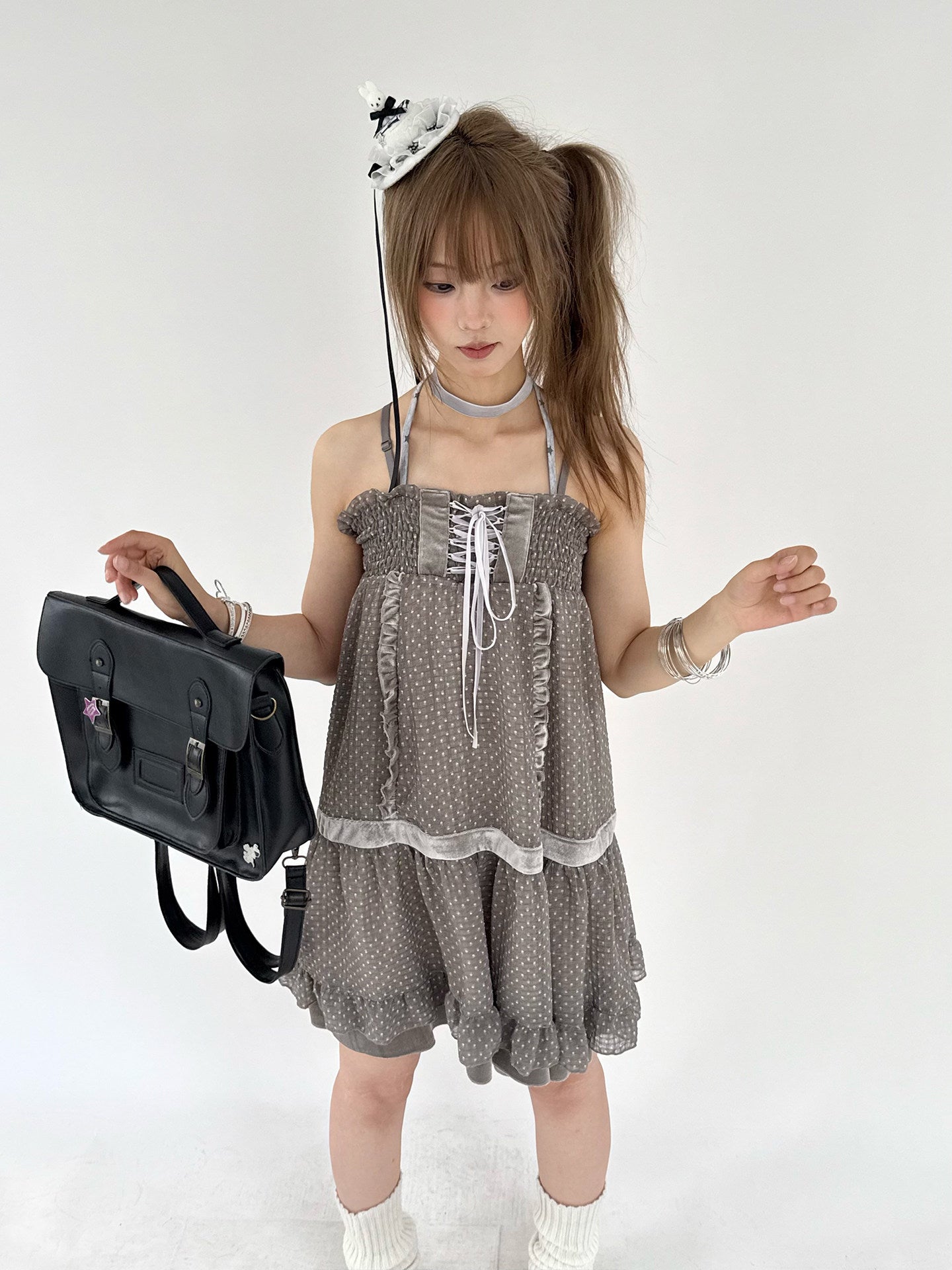 Polka Dot Patchwork Spaghetti Strap Dress NA9240