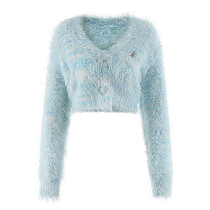 Cropped Furry Knit V-neck Cardigan NA4808