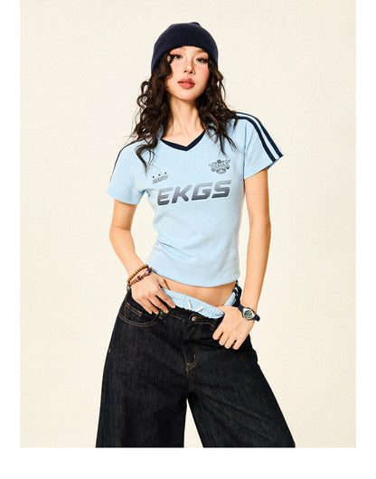 Stripe Letter Print Short Sleeve T-Shirt & Short Pants Setup NA9319