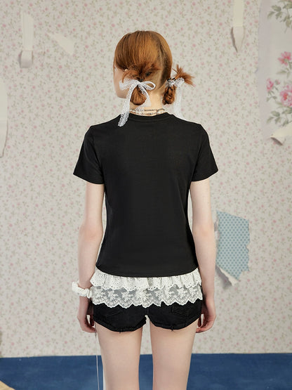 Ribbon Design Short Sleeve T-shirt NA3315