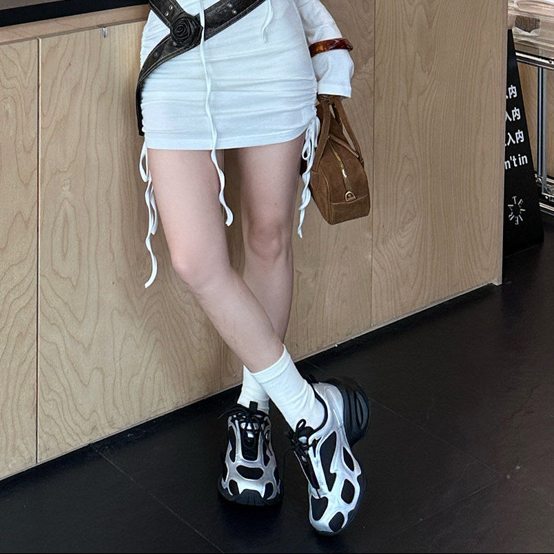 Mesh Panel Chunky Lace-Up Sneakers NA8673