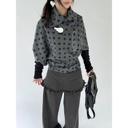 Star Print Wing Detail Layered Long Sleeve T-Shirt NA9304