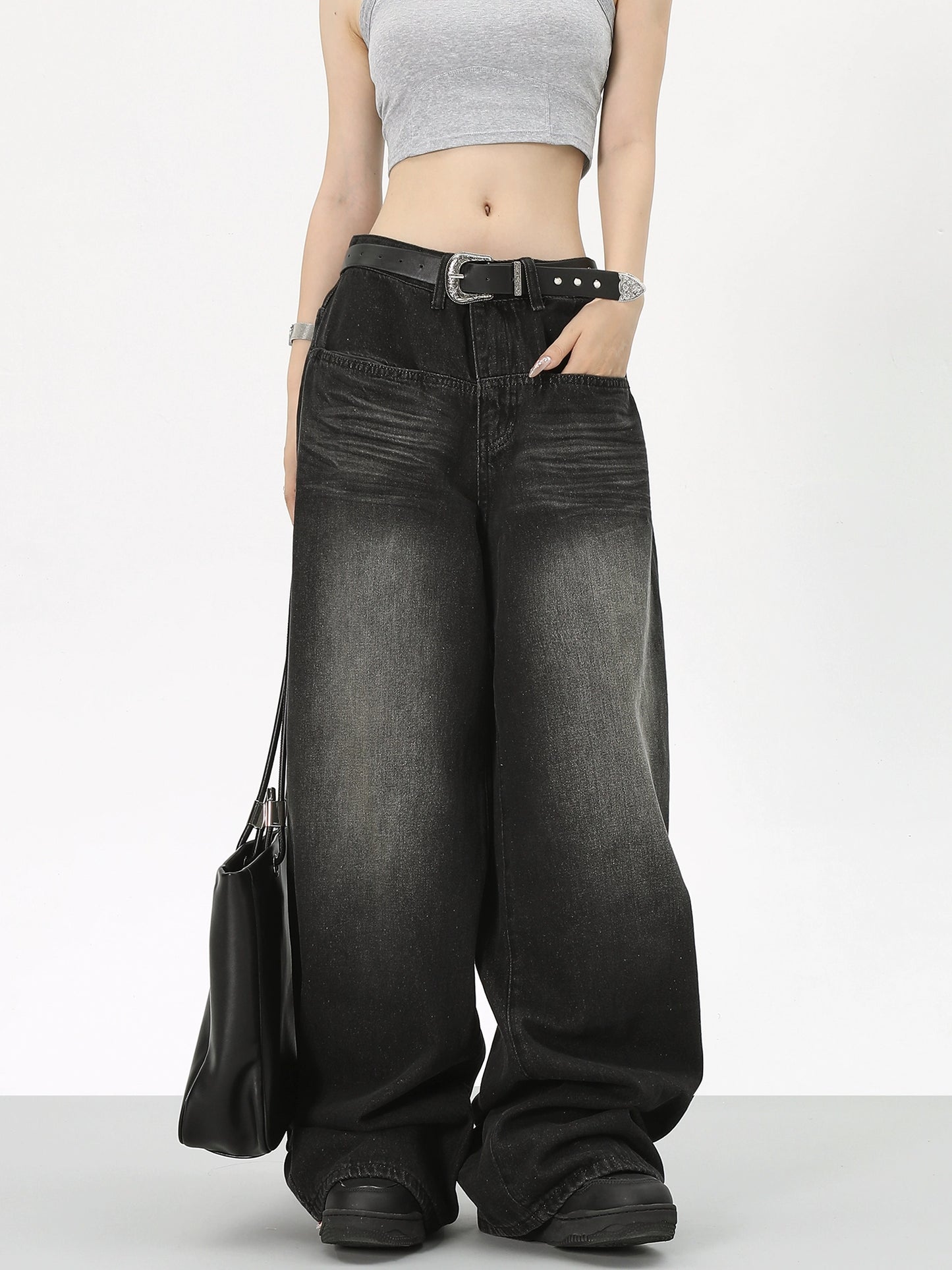 Water Washed Wide Leg Denim Jeans NA2903