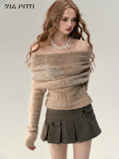 Small Rose One Shoulder Knit Sweater NA4674