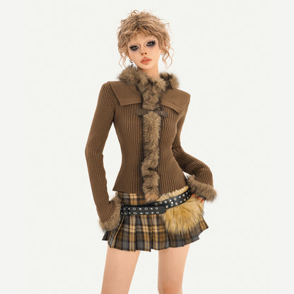 Fur Collar Fitted Knit Sweater NA8590