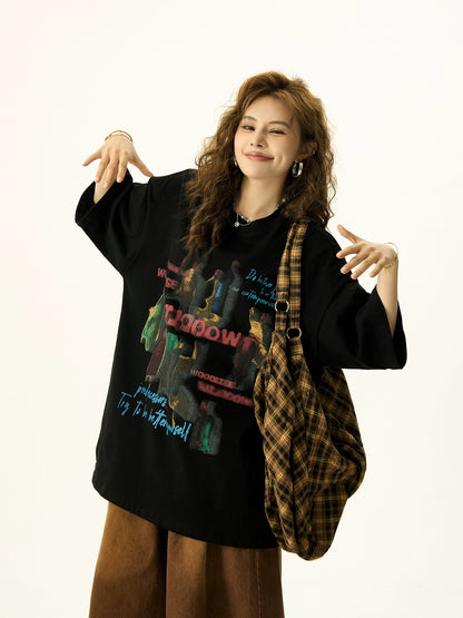 Graffiti Print Oversize Short Sleeve T-shirt NA3154