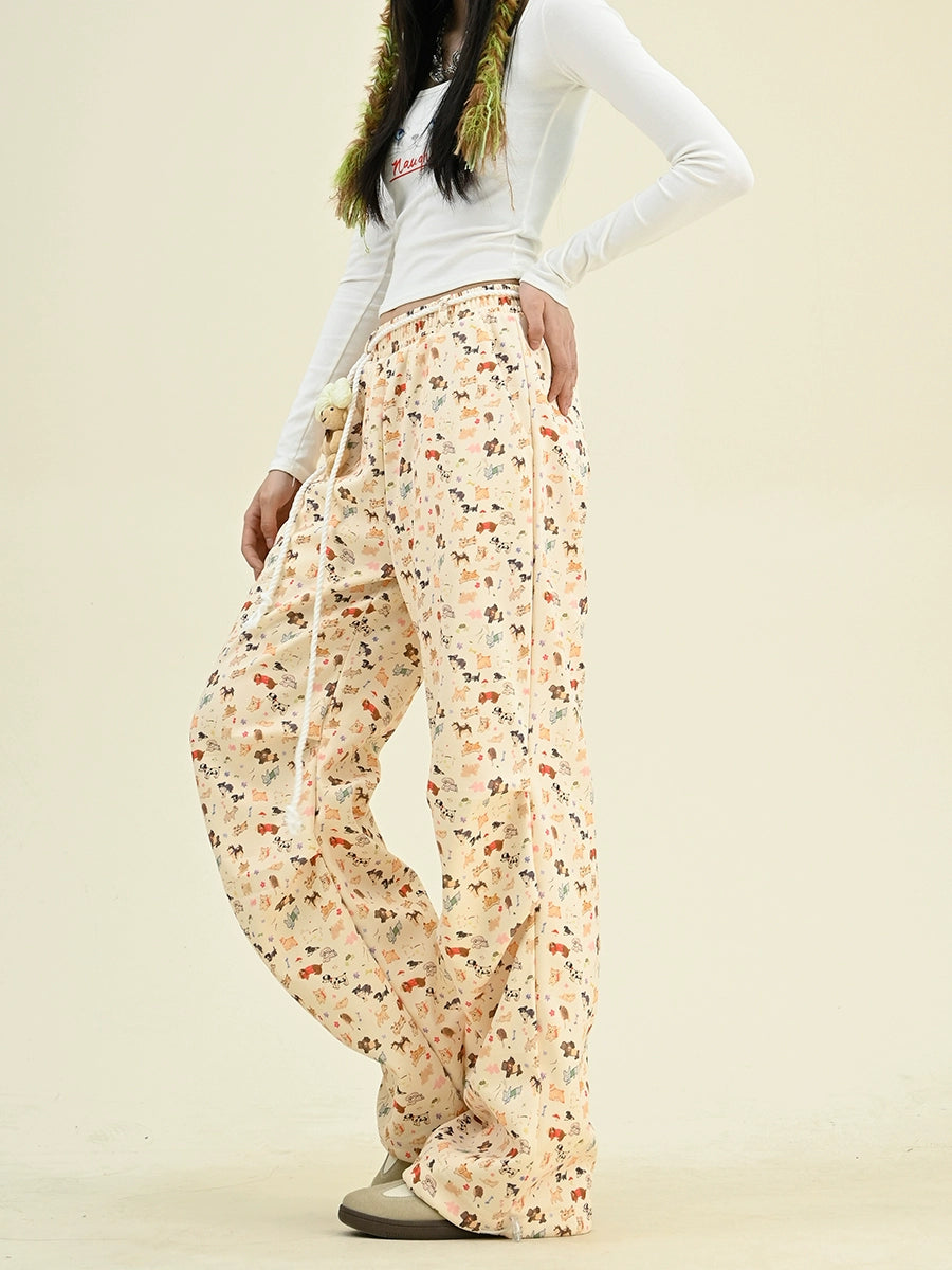 Allover Cartoon Print Wide Leg Pants NA6451