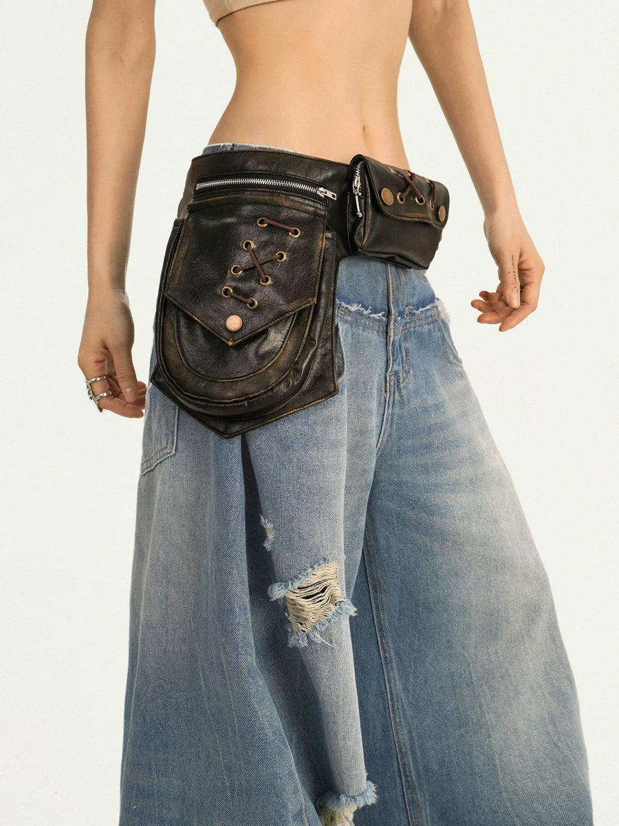 NA8569 Milky cool Molly punk hot girl with motorcycle leather waist bag, new design niche personality waist seal layering accessories NA8569