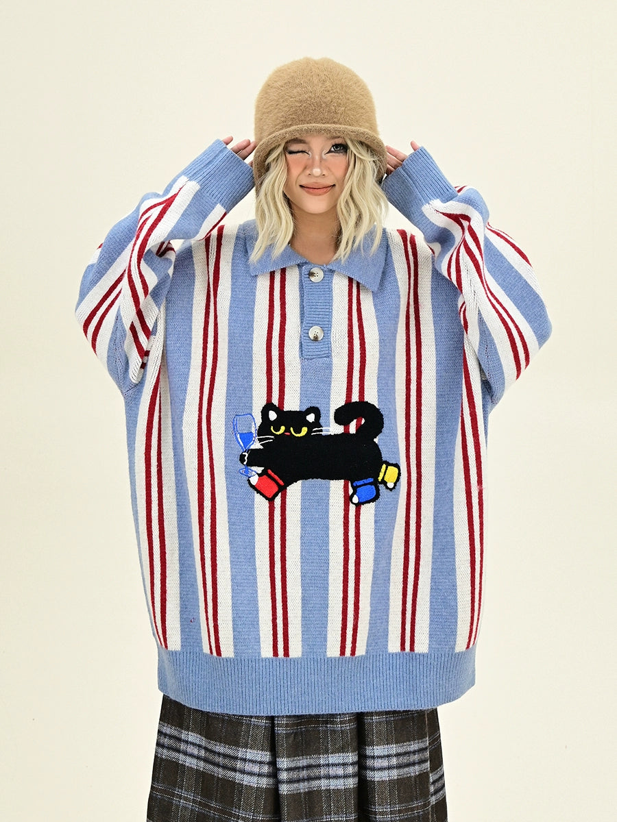 Stripe Oversize Polo Knit Sweater NA6419