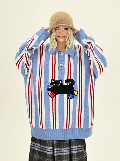 Stripe Oversize Polo Knit Sweater NA6419