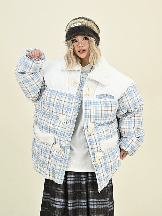 Plaid Patchwork Puffer Jacket NA6383