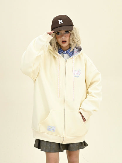 Oversize Fleece Cartoon Zipper Hoodie NA6281