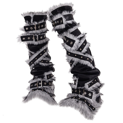 Buckle Design Fake Fur Leg Warmer NA6691