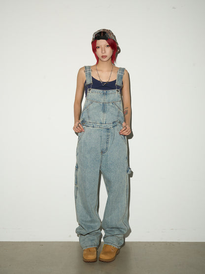 Washed Wide Leg Denim Overalls NA9079
