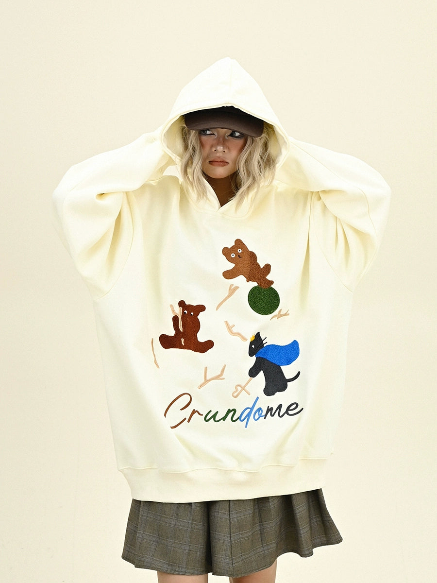 Fleece Cartoon Bear Print Hoodie NA6295