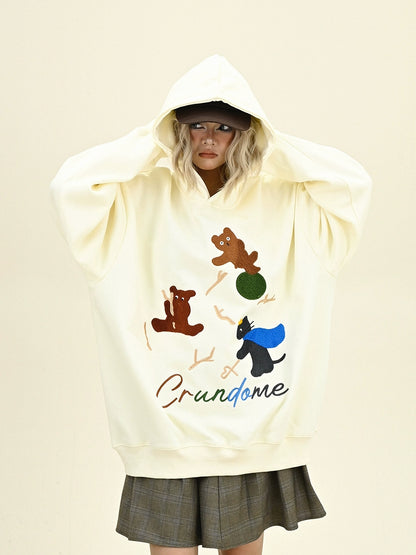 Fleece Cartoon Bear Print Hoodie NA6295