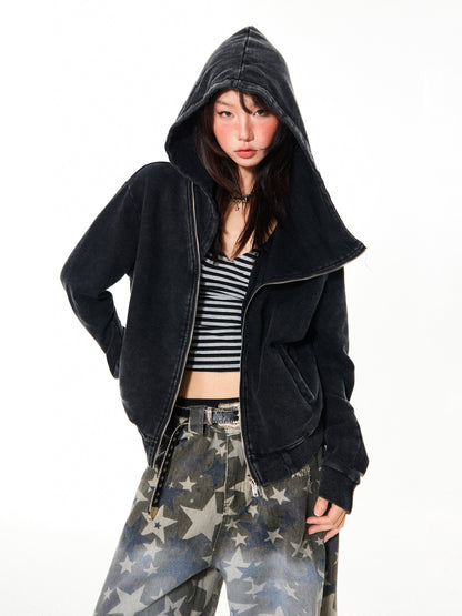 Asymmetrical Zipper Oversize Hooded Jacket NA9389