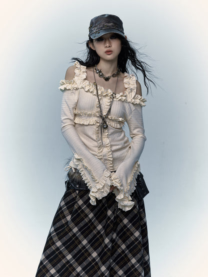 Ruffle Print Flare Sleeve Long Sleeve T-Shirt NA8983